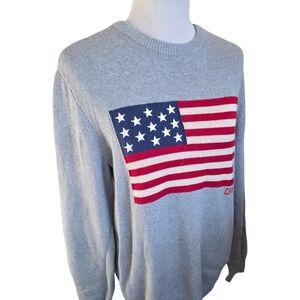 Chaps Gray Crewneck Sweater with Red, White & Blue Flag Knit